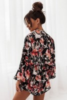 Kombinezon w kwiaty ANASTAZJA z dekoltem typu V-neck i efektownymi, bufiastymi rękawami