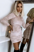 SUKIENKA WELUROWA VELVET STARS POWDER dopasowana welurowa z modnym marszczeniem