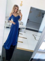 Długa suknia MOLLY  zwiewna, elegancka i urocza chabrowa