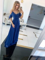 Długa suknia MOLLY  zwiewna, elegancka i urocza chabrowa