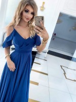 Długa suknia MOLLY  zwiewna, elegancka i urocza chabrowa