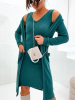 Sukienka sweterkowa plus narzutka, miękka przyjemna z kardiganem