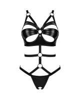 Seksowne Body Armares - Czarne Body z Regulowanymi Ramiączkami, Metalowymi Fiszbiny, Otwartym Krokiem i Srebrną Zawieszką