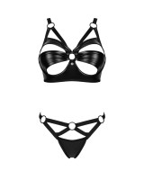 Komplet Armares: Czarny Biustonosz z Metalowymi Elementami i Stringi - Zmysłowy, Regulowany, Elastyczny, Błyszczący