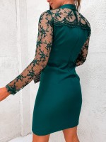 Elegancka Sukienka Ołówkowa z Koronkowymi Wstawkami - Butelkowa Zieleń | Idealna na Wieczór i Wyjątkowe Okazje!