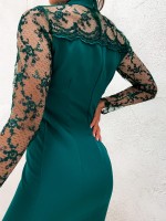 Elegancka Sukienka Ołówkowa z Koronkowymi Wstawkami - Butelkowa Zieleń | Idealna na Wieczór i Wyjątkowe Okazje!