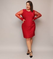 Elegancka Sukienka Dancing Circles- Trapezowa Sukienka z Tiulowymi Rękawami w Kropki  PLUS SIZE