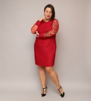 Elegancka Sukienka Dancing Circles- Trapezowa Sukienka z Tiulowymi Rękawami w Kropki  PLUS SIZE
