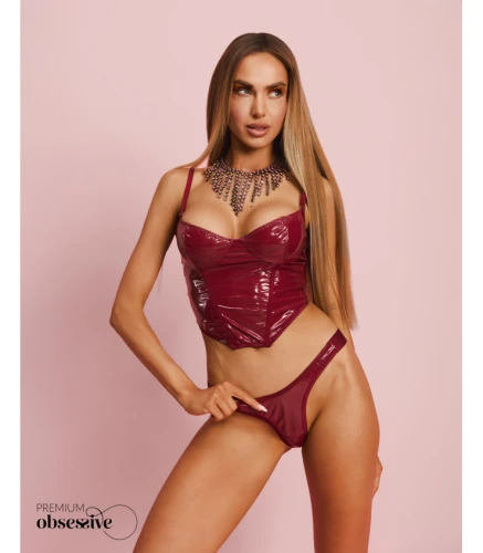 Redya gorset i stringi błyszczący komplet z wiązaniem