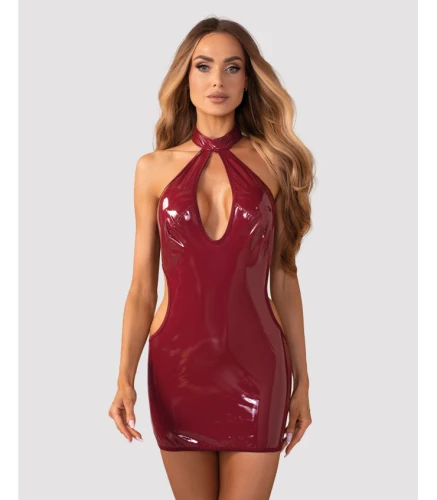 Czerwona sukienka lakierowana błyszcząca z głębokim dekoltem