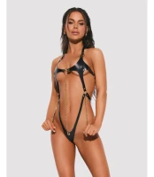 Anyya Black body damskie imitacja skóry, złote łańcuszki