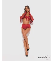 Rossay Red czerwony komplet 4-częściowy biustonosz stringi pas rękawiczki