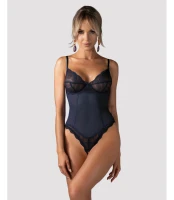 Nightly Blue body otwarte granatowe koronka siateczka fiszbiny