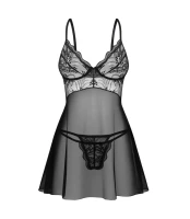 Perisia babydoll koronkowa koszulka nocna + stringi czarny komplet
