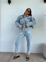 Kurtka jeansowa damska ONLY oversize nietoperz katana jeansowa