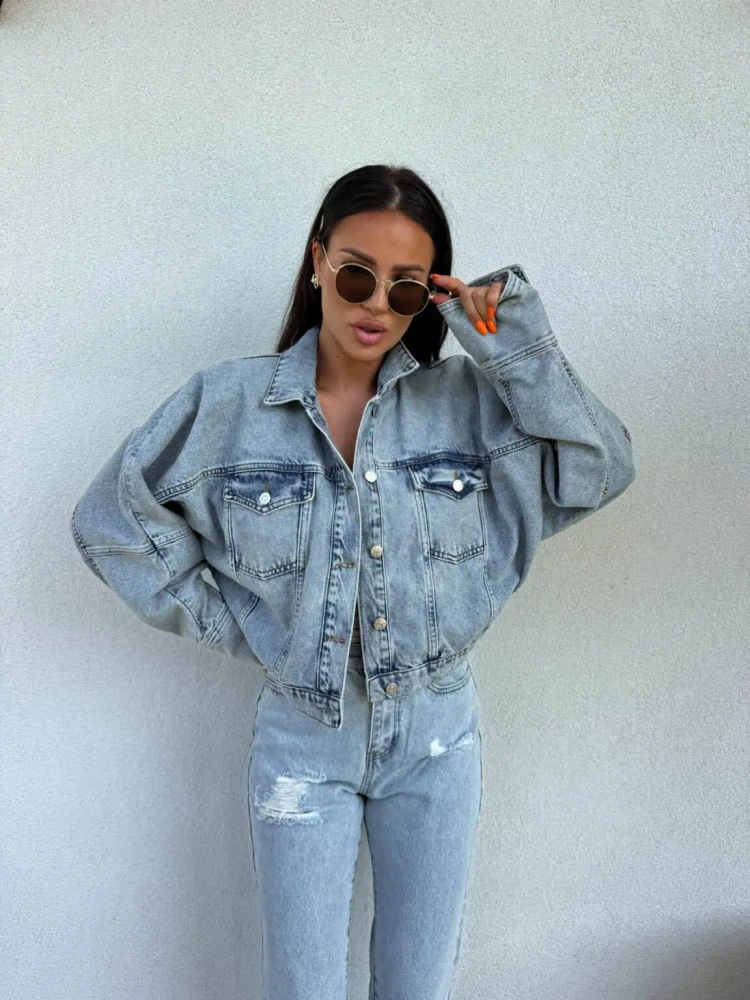 Kurtka jeansowa damska ONLY oversize nietoperz katana jeansowa
