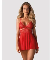 Czerwona koszulka nocna 838 - BAB - 3 babydoll zestaw zawiera stringi