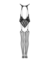 G324 Bodystocking Damskie Czarne Body Siateczkowe Otwarty Krok