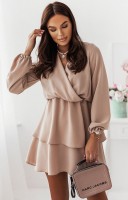 Beżowa sukienka MADELLAY z tyłu wycięcie w kształcie litery V i wiązanie