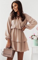 Beżowa sukienka MADELLAY z tyłu wycięcie w kształcie litery V i wiązanie