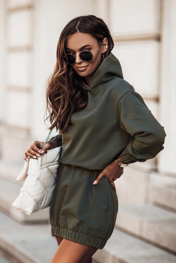 Uniwersalna, luźna sukienka dresowa VERA khaki