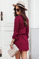 Bordowa sukienka  CARLA w romantycznym klimacie z długim rękawem
