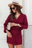 Bordowa sukienka  CARLA w romantycznym klimacie z długim rękawem